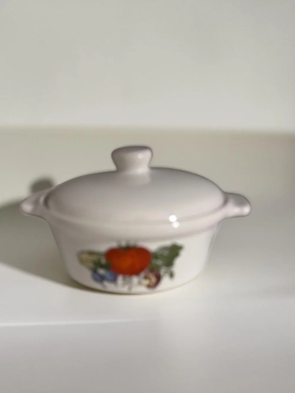 Vintage 1970s Japan Stoneware Individual Casserole Dish with Lid Tomato